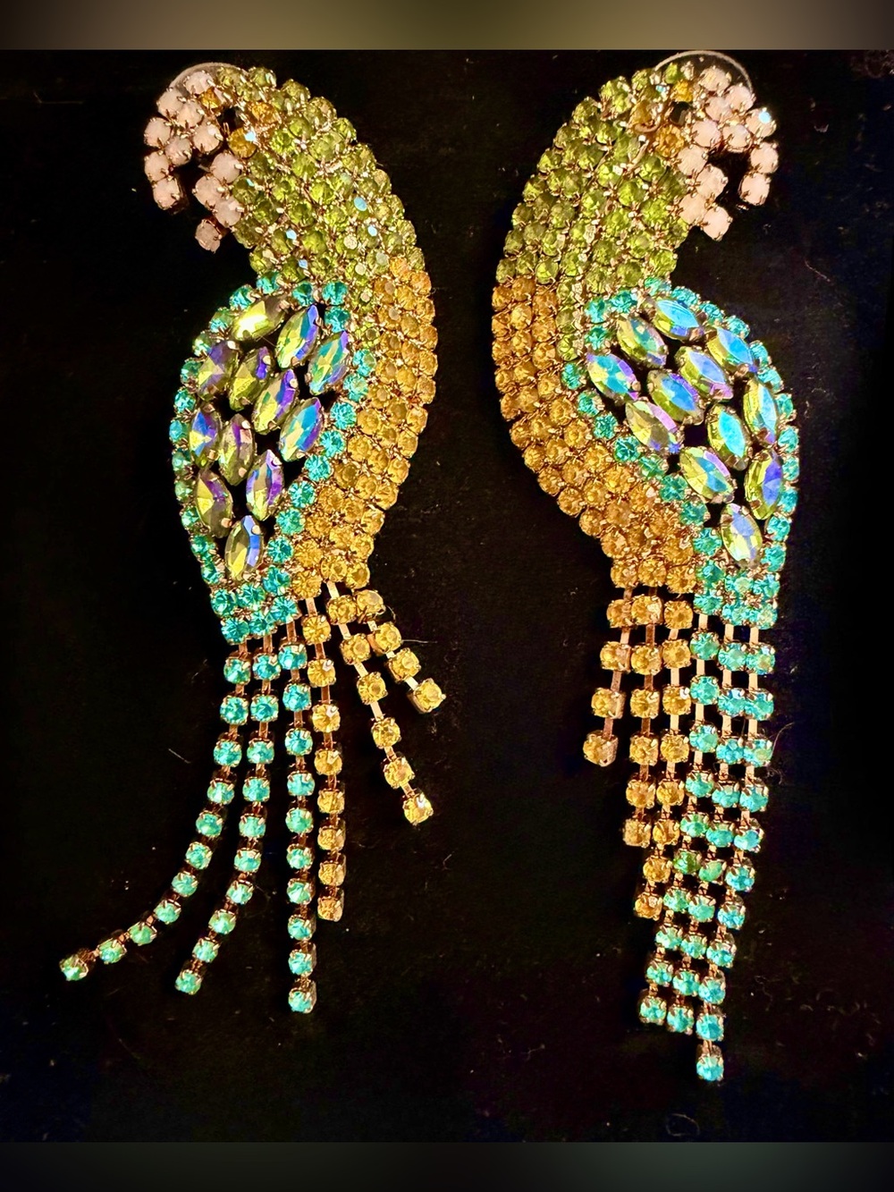 Betsey Johnson Multicolor Crystal Parrot Drop Earrings